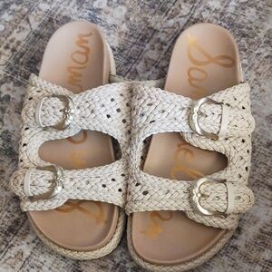 Sam Edelman Cream Braided Double-Buckle Slide Sandals